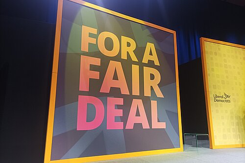 For a Fair Deal slogan on screen